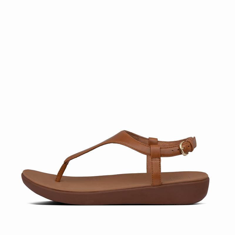 FitFlop Lainey Leder Toe Post Ankle HellBraun - FitFlop Backstrap Sandalen Damen Sale [YRCW-92501]